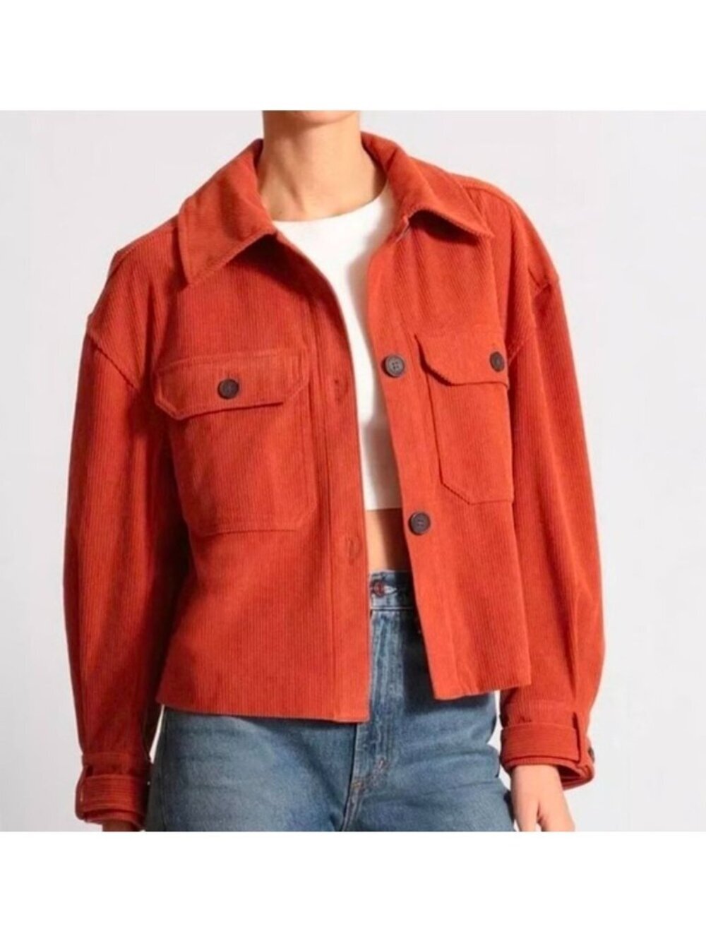 Avec Les Filles Relaxed Corduroy Button up Shacket sz M pockets Rust